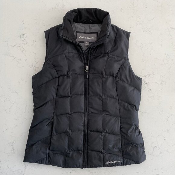 Eddie Bauer EB650 Full Zip Hi Collar Polyester & Down Vest Black Sz S Unisex - Picture 1 of 13